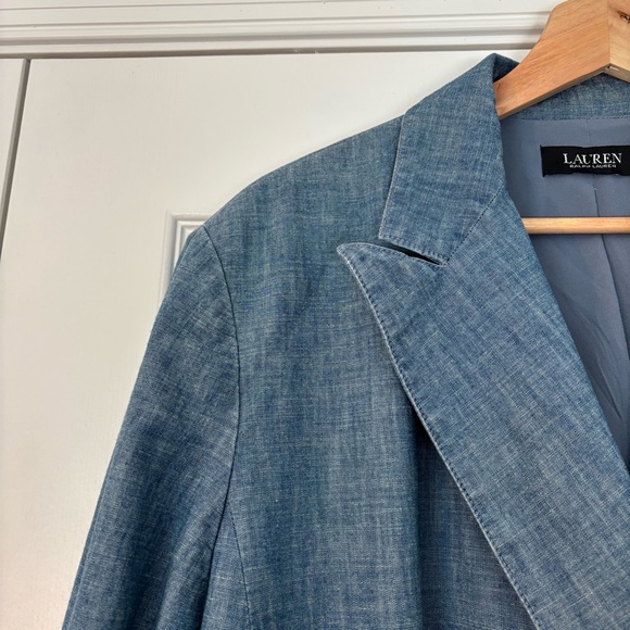 Lauren Ralph Lauren Woman Double Breasted Chambray Blazer Gold Blue 18W Plus - Picture 6 of 12